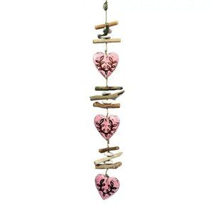 Wooden Heart Strand Hanging Garden Decor Pink